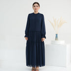 Solid Color Light Flared Sleeve Dress Hijab Set