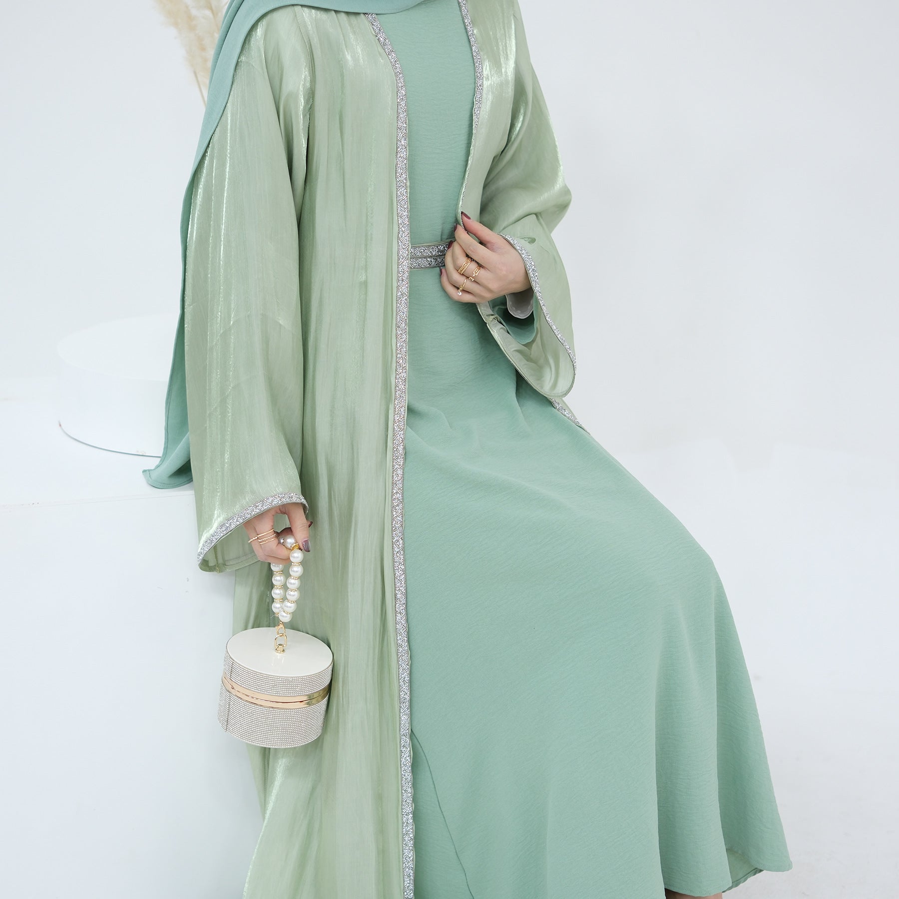 Light Flowing Tulle Abaya With Hijab