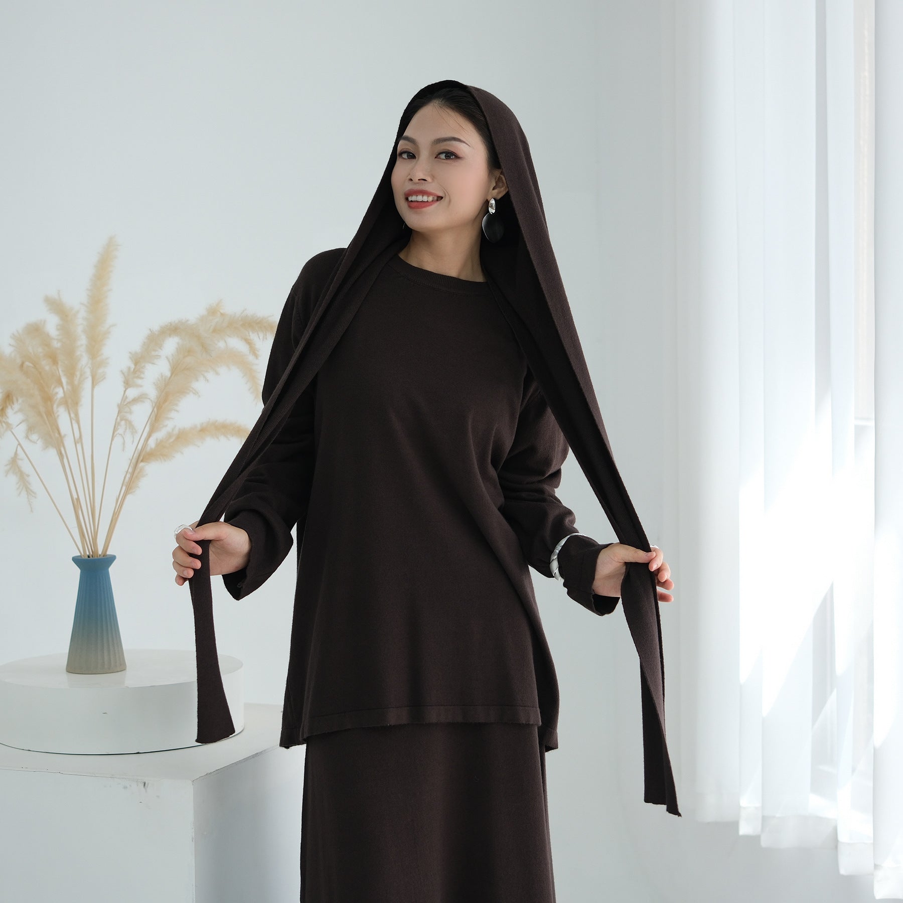 2 Pcs Set Knit Skirt Suit With Hooded