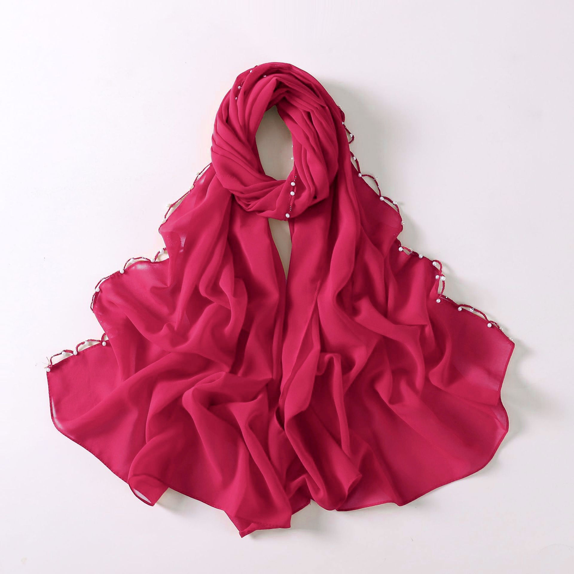 Wavy Edge Chiffon Hijab with Pearls
