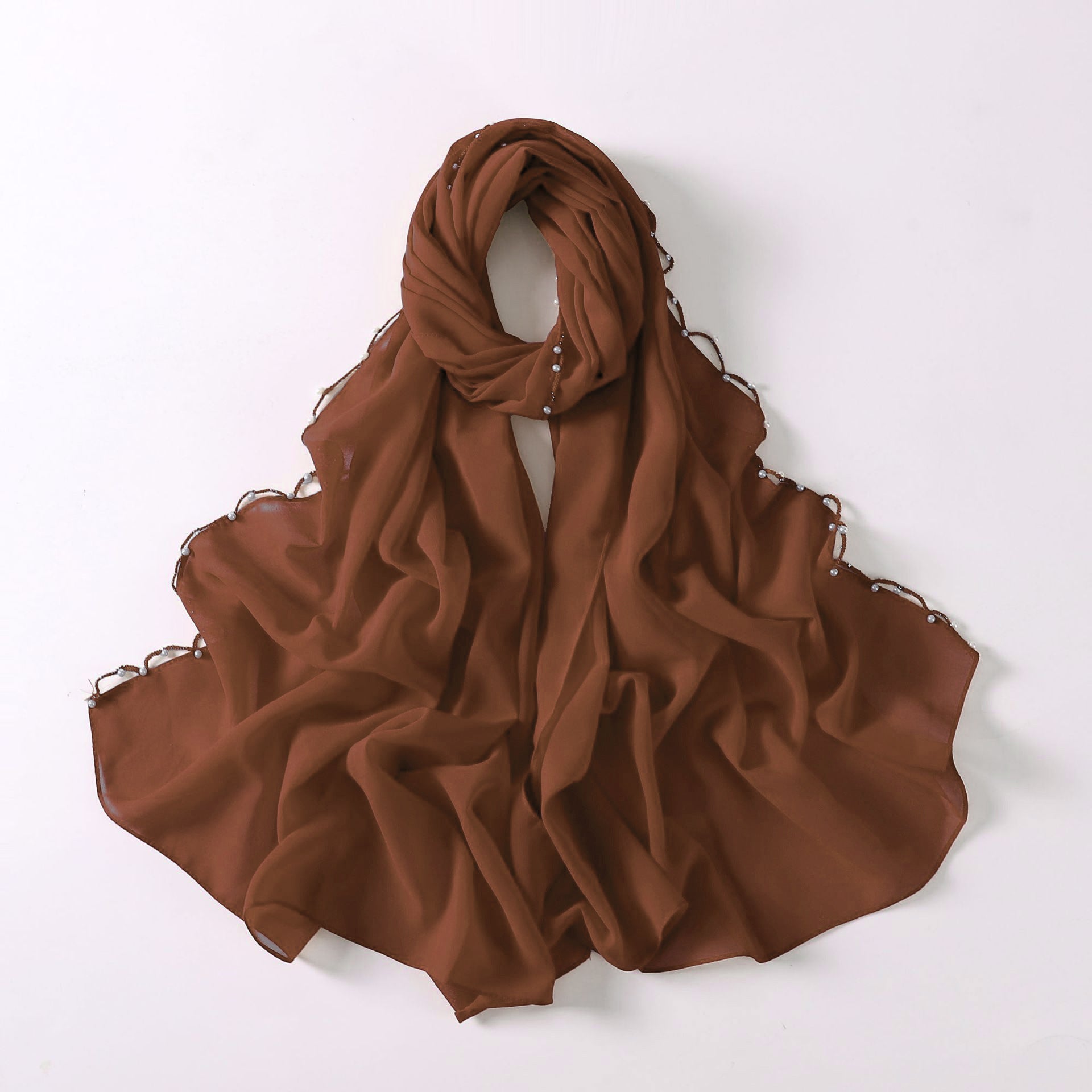 Wavy Edge Chiffon Hijab with Pearls