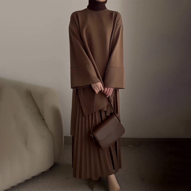 Round Neck Top & Pleated Skirt Set