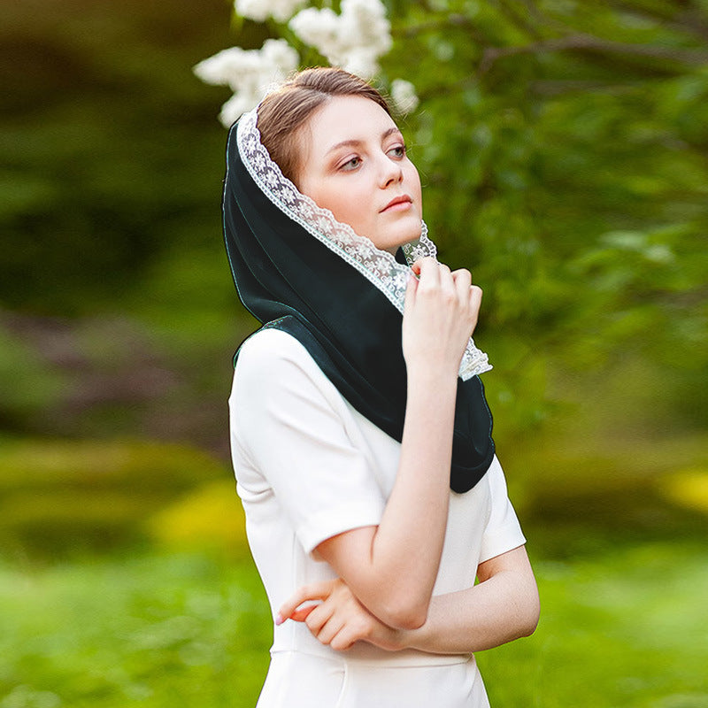 Solid Color Lace Trim Hijab