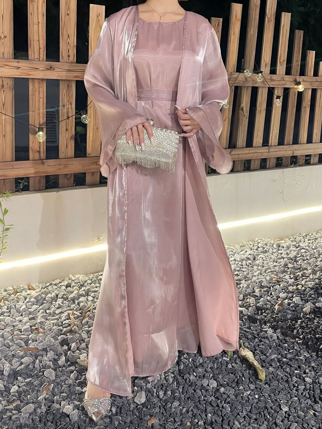 2 Pcs Dress Shiny Silk Abaya