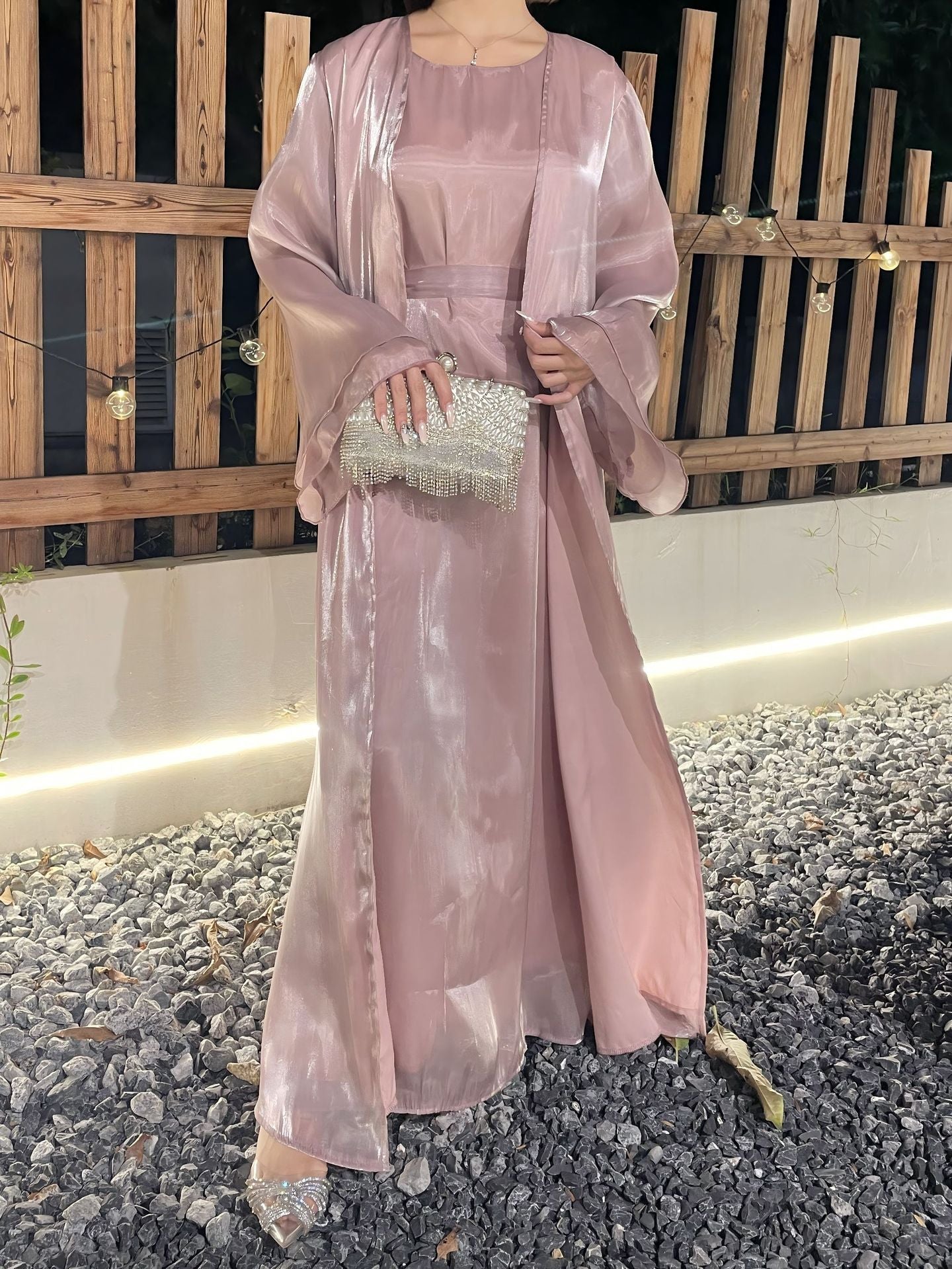 2 Pcs Dress Shiny Silk Abaya