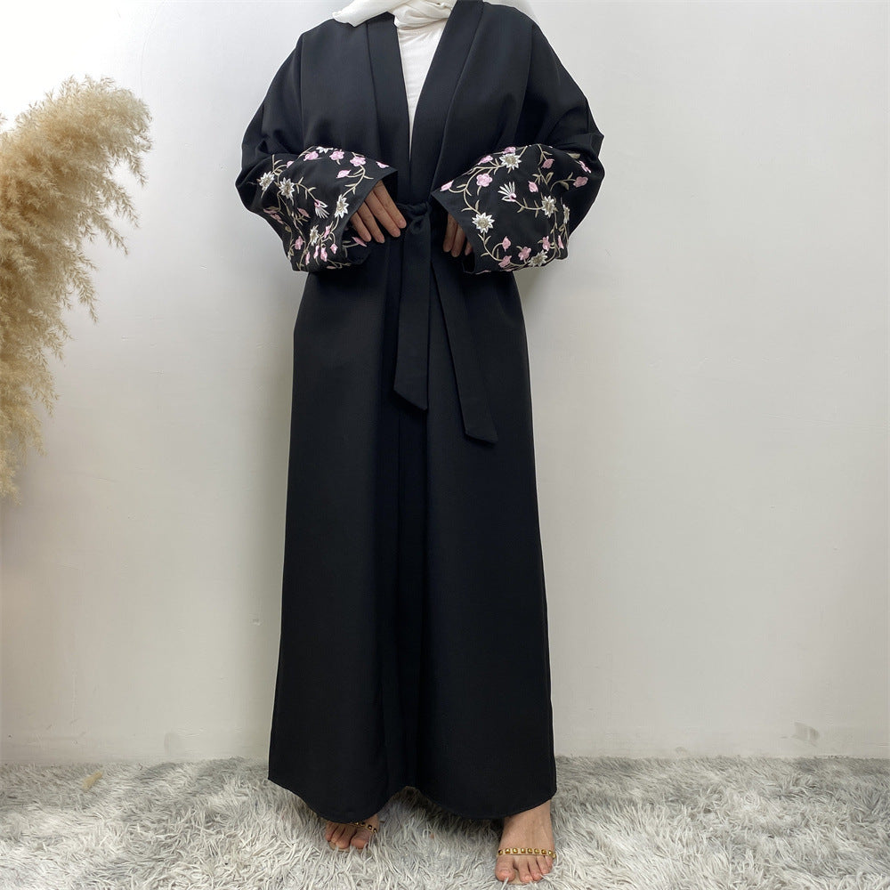 Peach Blossom Cotton Hemp Embroidery Abaya