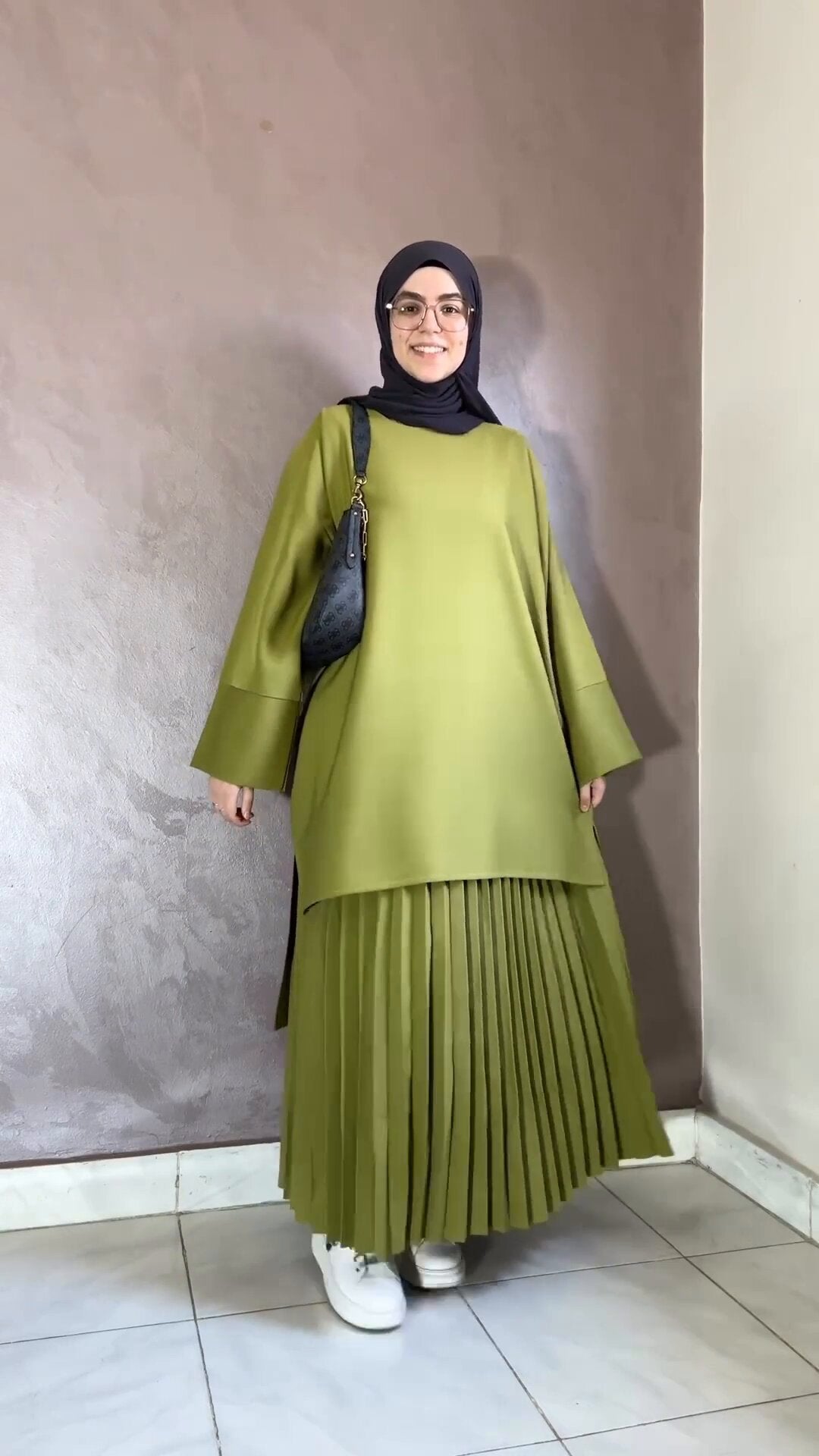 Round Neck Top & Pleated Skirt Set