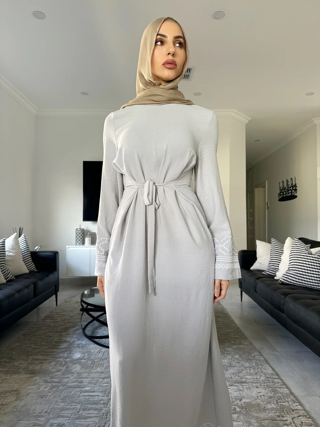 Embroidered Tassel Side Abaya