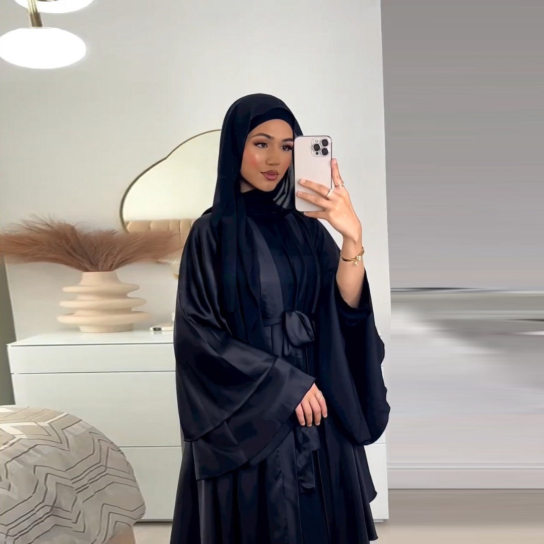 Solid Color Wavy Cardigan Abaya