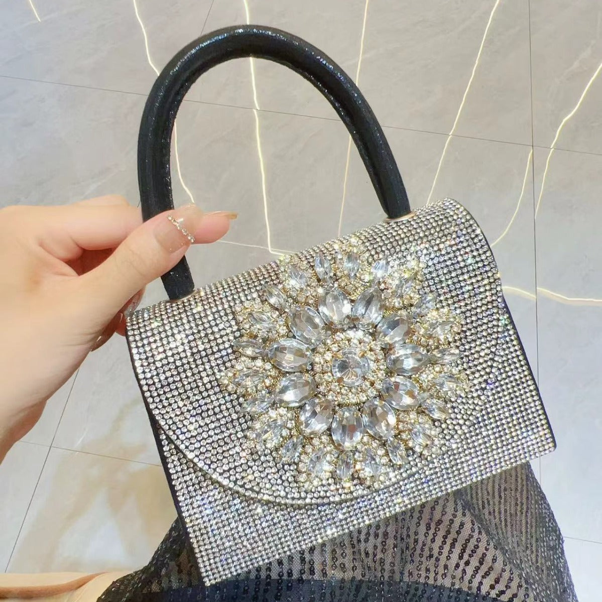 Rhinestone Diagonal Dinner Handbag