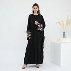Flower Embroidery Cardigan Abaya with Hijab