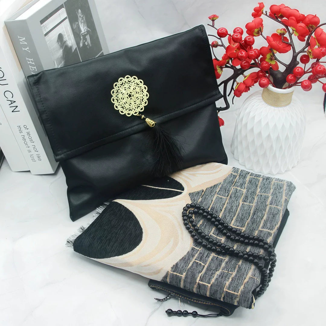Ramadan Portable Prayer Rug with Fabric Bag - B Black 3