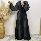 Tulle Nail Bead Chiffon Open Abaya