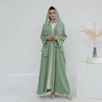 Green Embroidered Flower 2PCS Abaya
