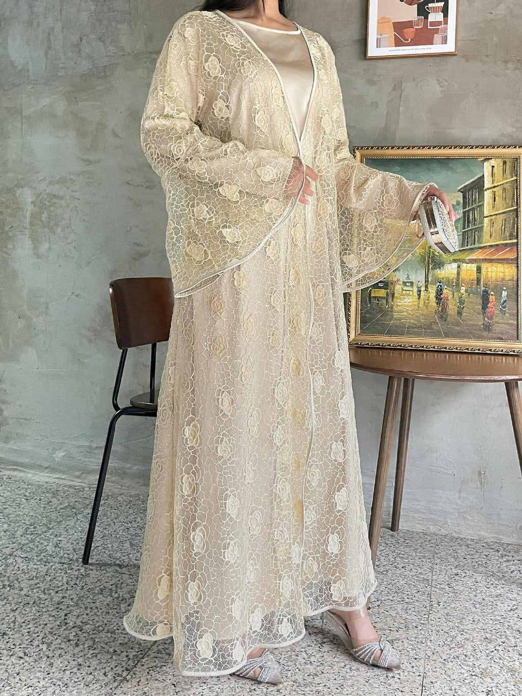 2 Pcs Shimmer Lace Abaya