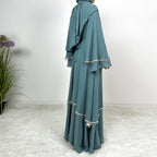 Chiffon Rhinestone Trumpet Sleeve Abaya Set