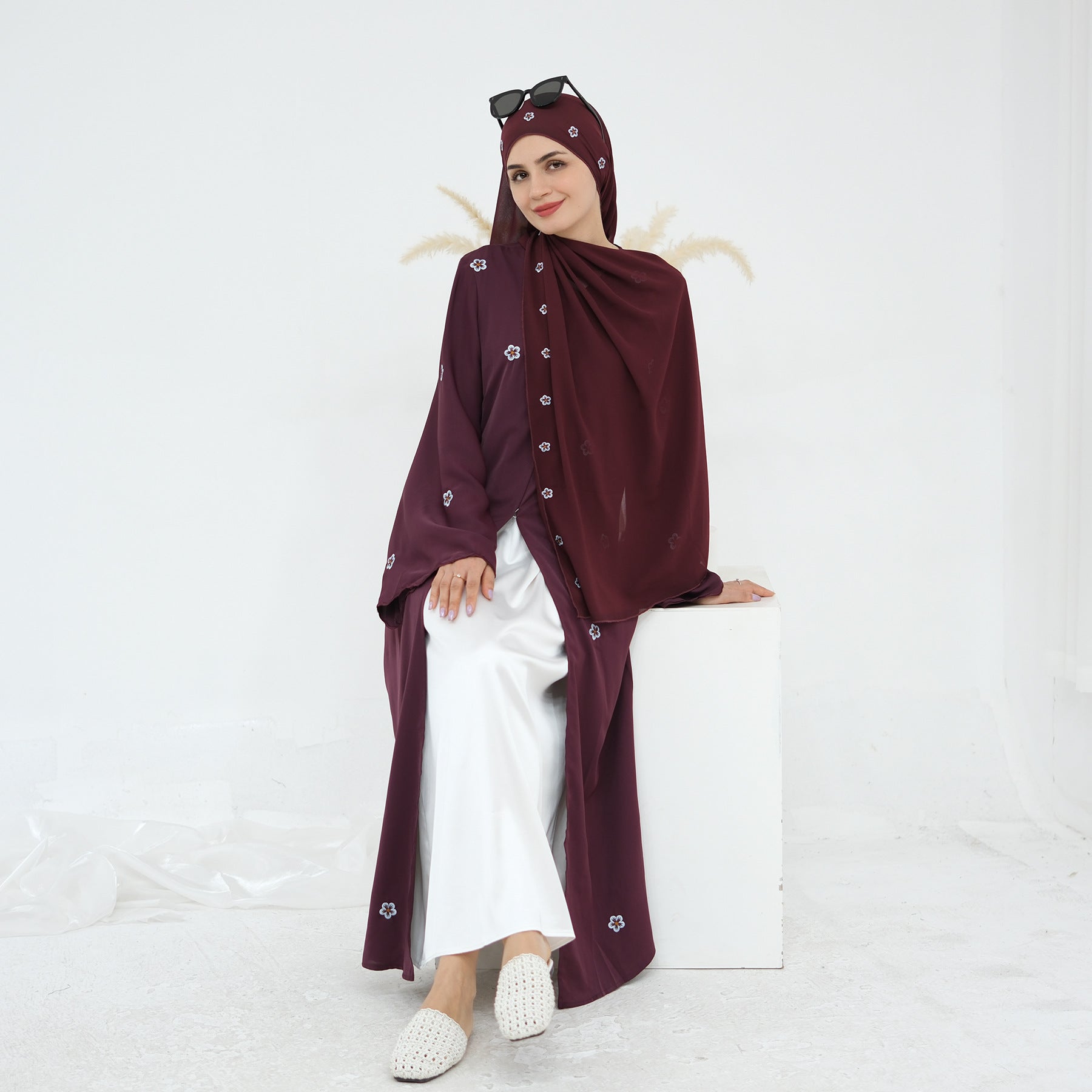 Luxury All-over Embroidered Open Abaya with Hijab
