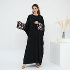 Flower Embroidery Cardigan Abaya with Hijab