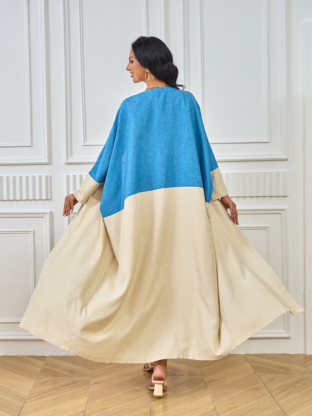 Blue and Beige Color-block Abayas