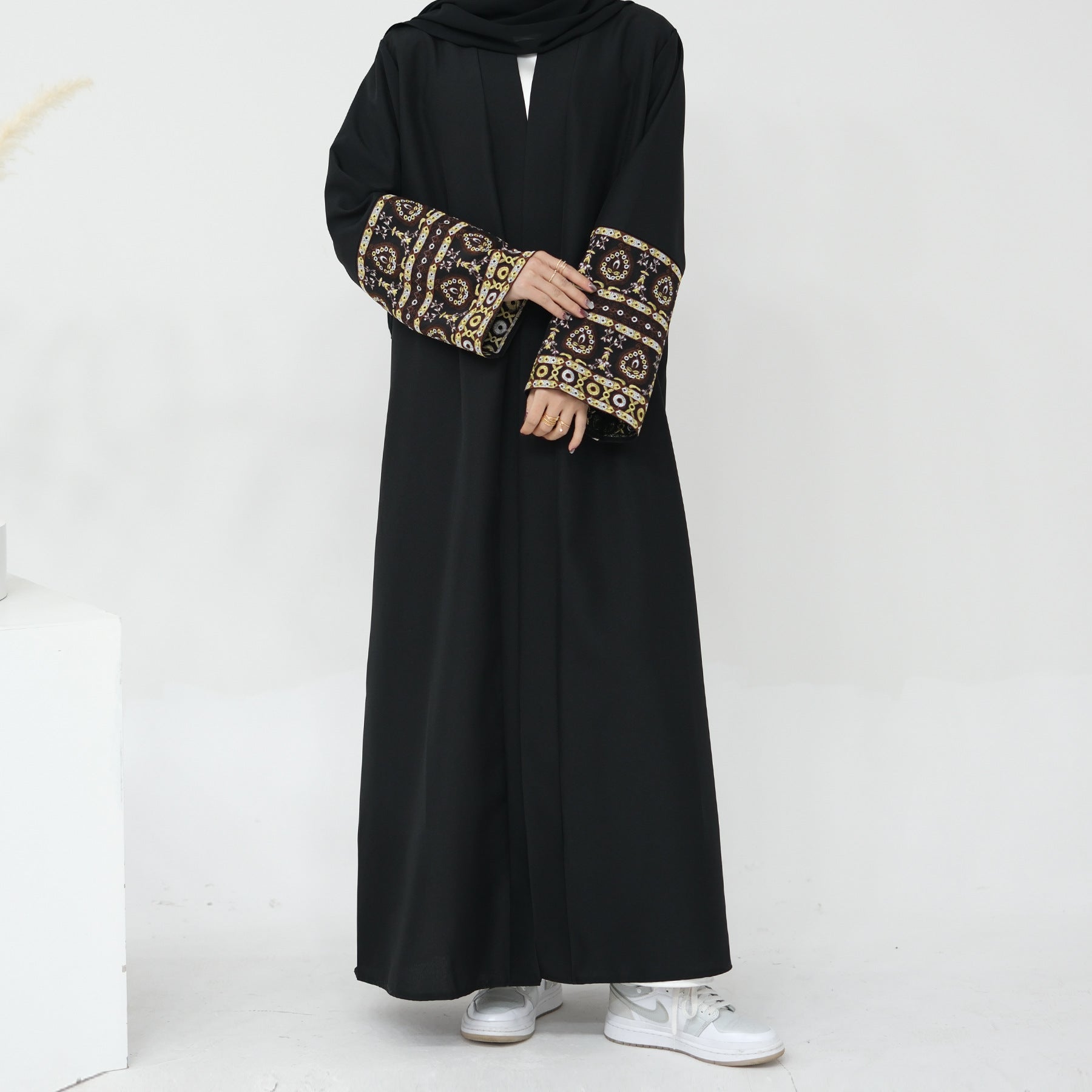 Open Embroidery Floral Abaya with Hijab