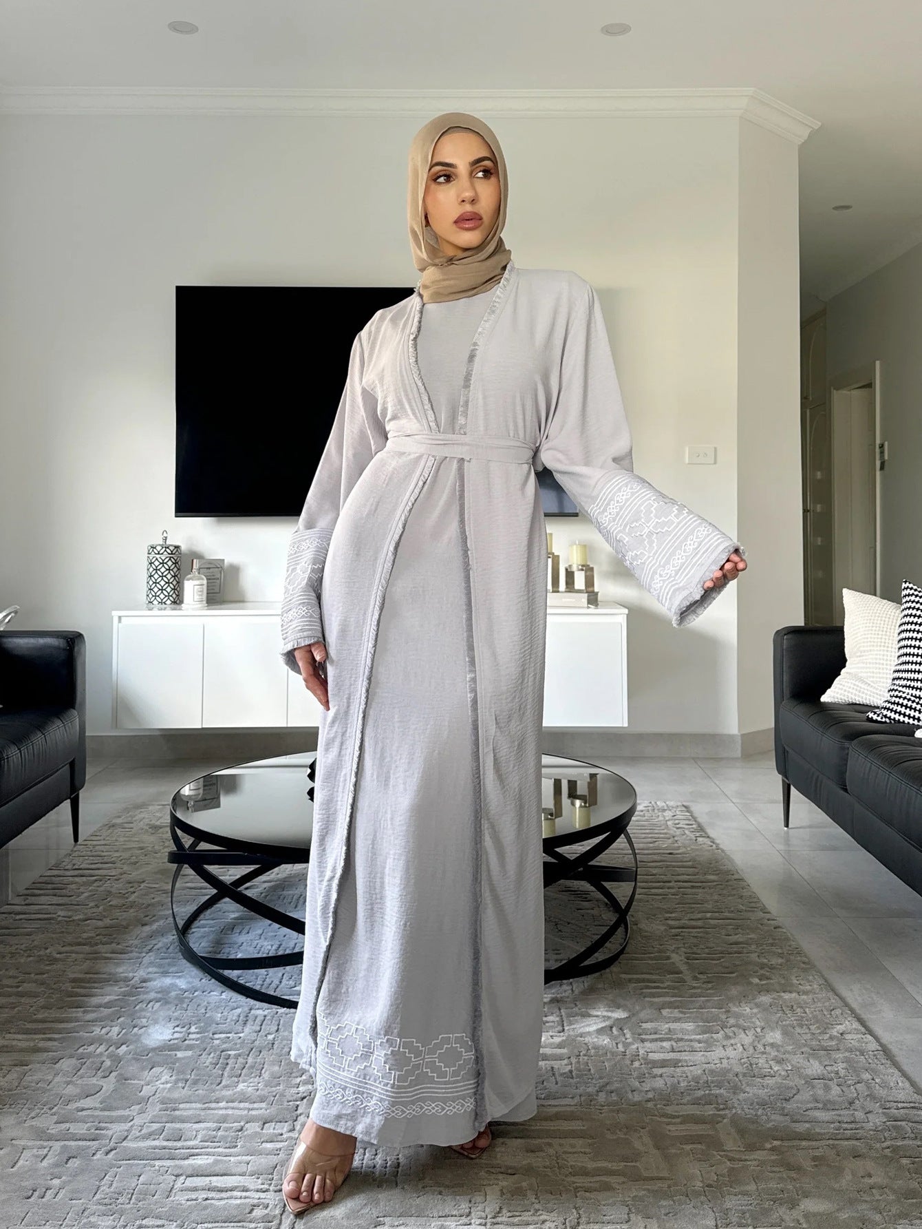 Embroidered Tassel Side Abaya