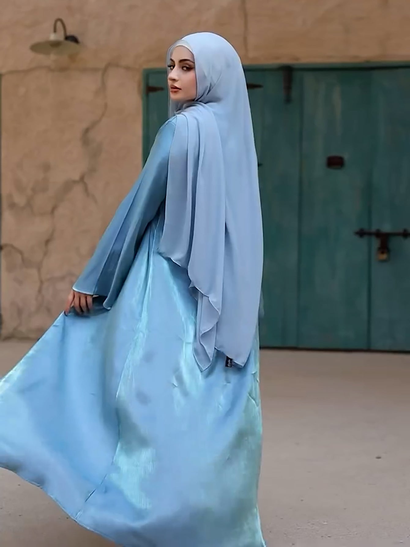 Lake Blue Tie Cardigan Abaya