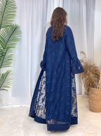 Clear Lace Rose Dress Abaya 3 Piece Set