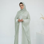 Solid Color Island Wrinkle Dress Abaya with Hijab