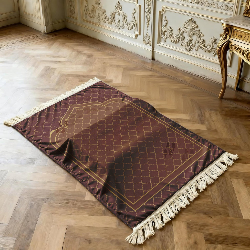 Extra Thick Plush Prayer Rug with Knee Cushion - Brown