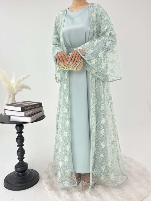 2 Pcs Rose Lace Loose Abaya