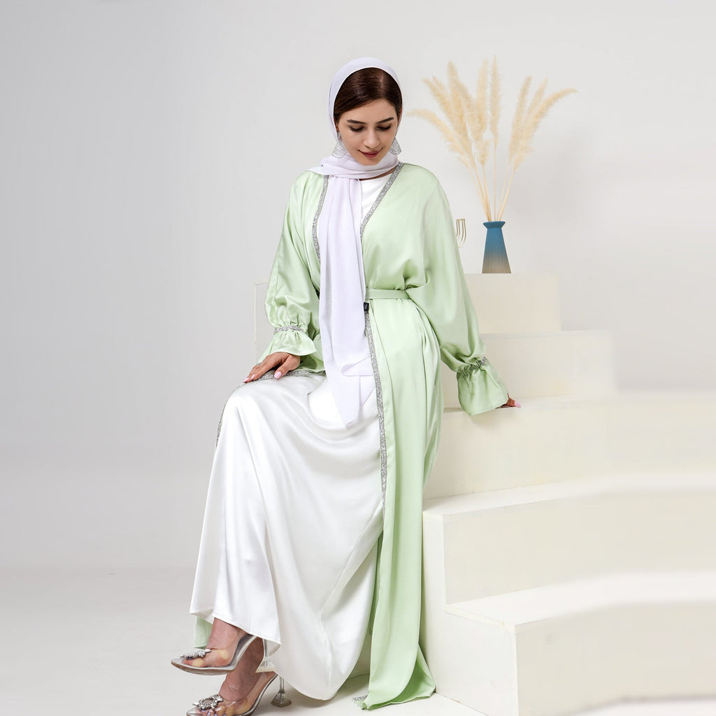 Satin Open Abaya With Belt
