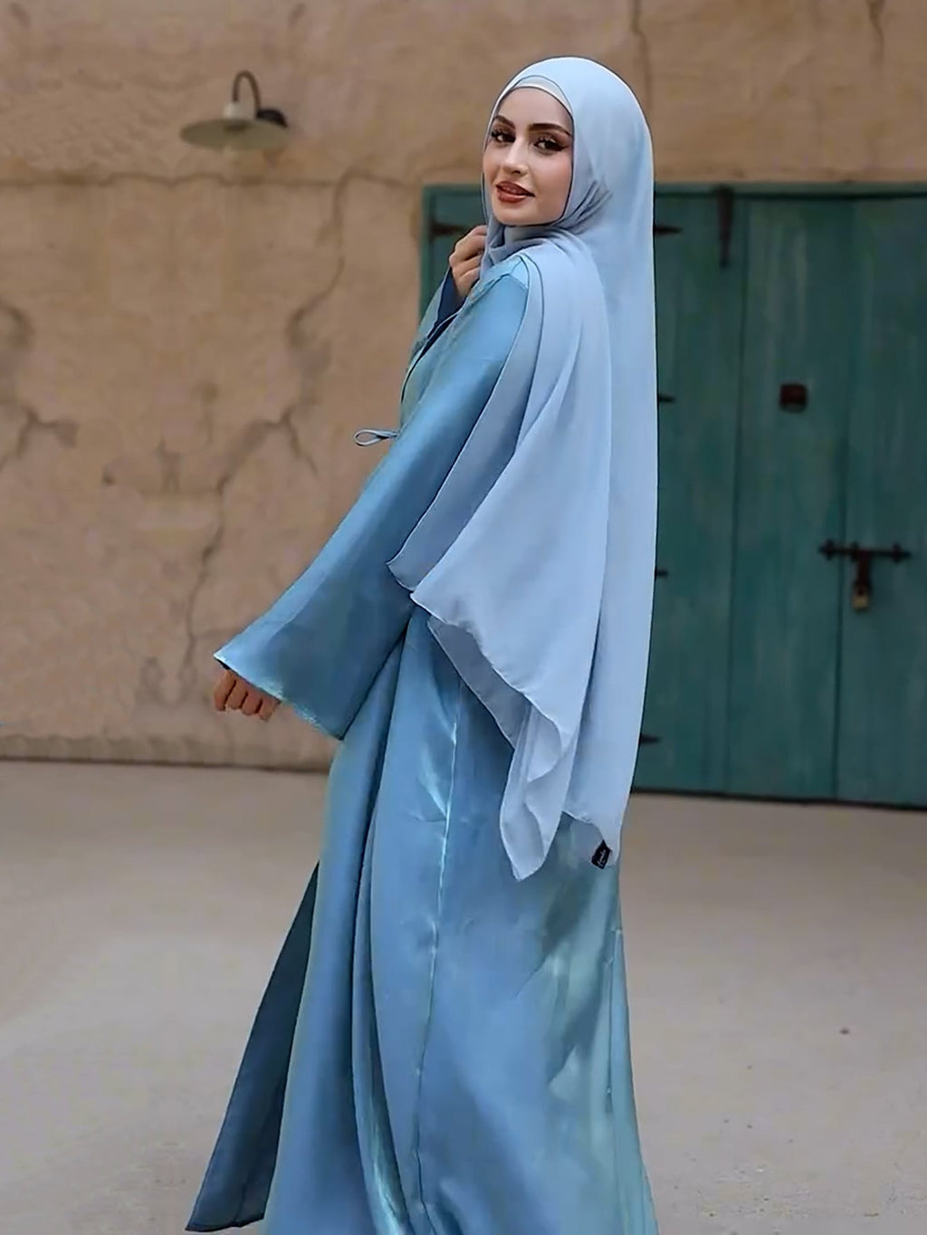 Lake Blue Tie Cardigan Abaya
