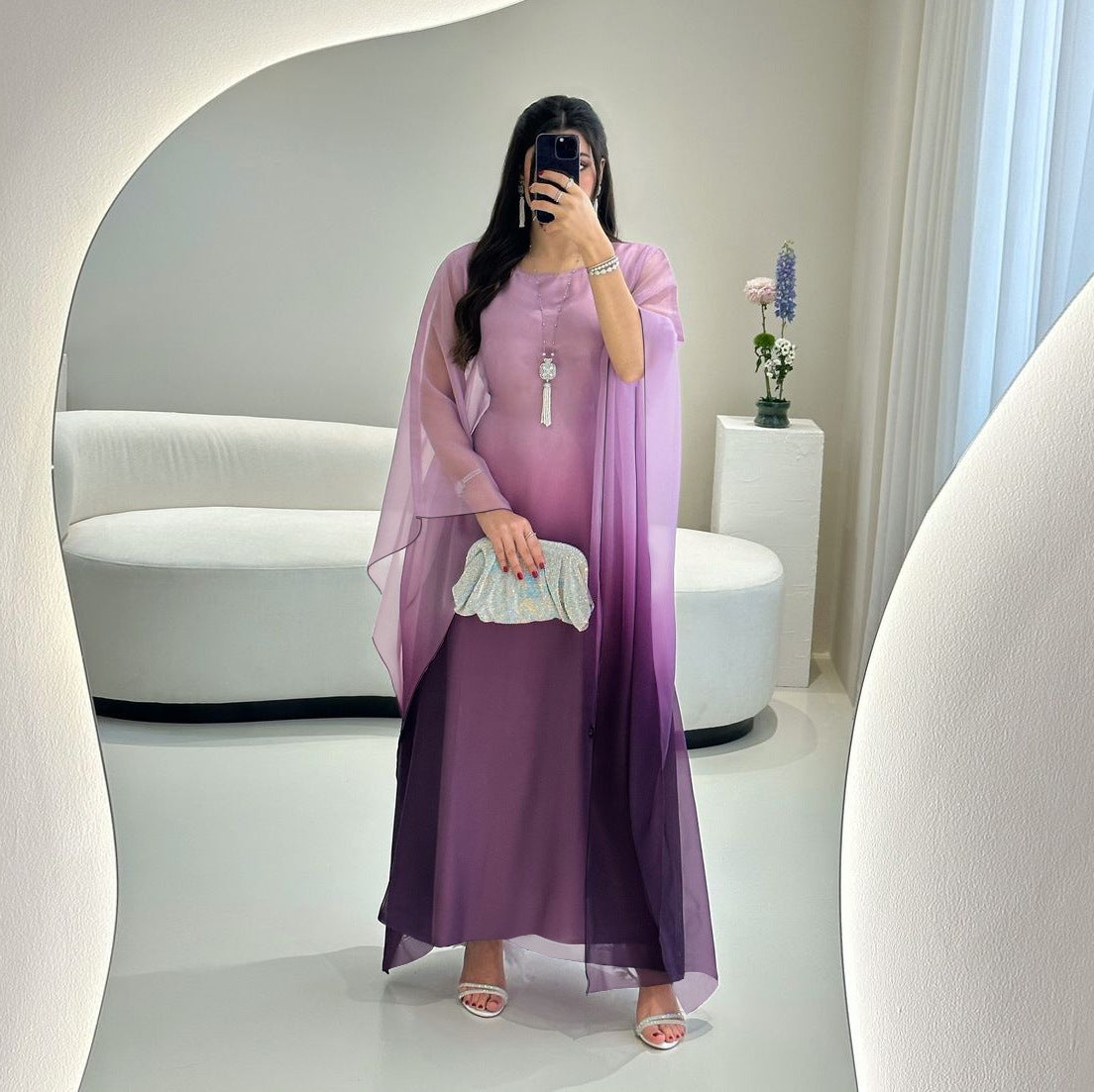 Fashion Gradient Satin Abaya