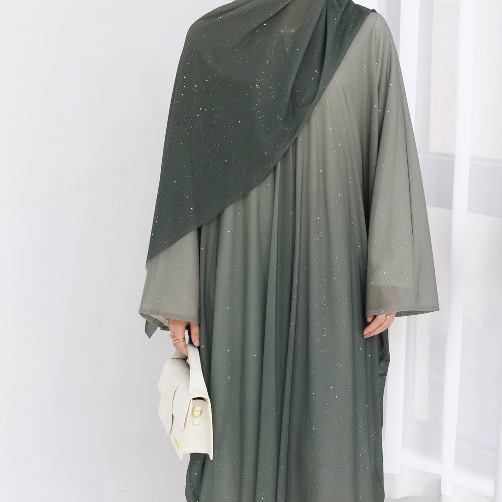 Gradient Sequin Butterfly Open Abaya