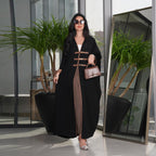 Color-blocked Leather Buckle Abaya