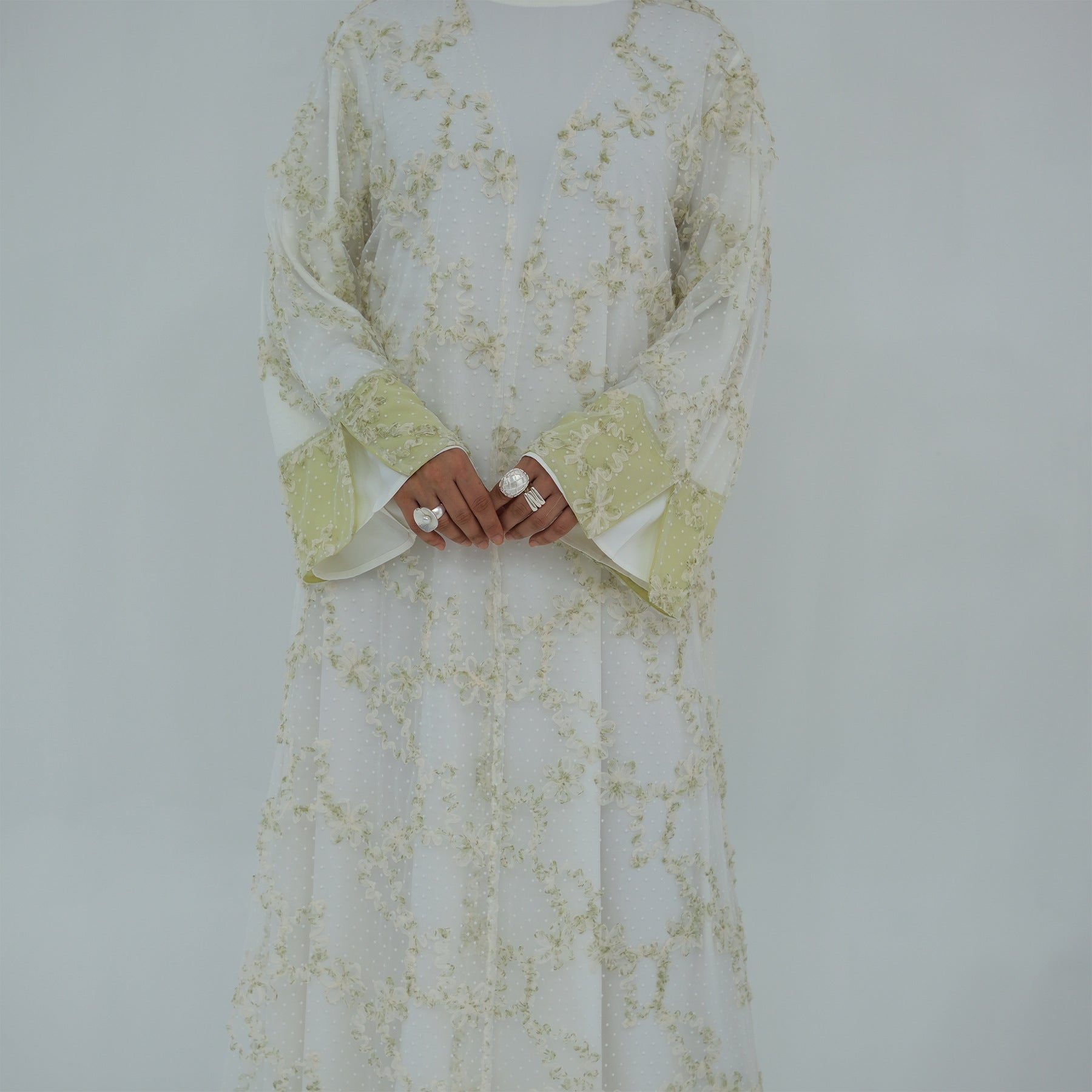 3D Floral Mesh Cardigan Abaya