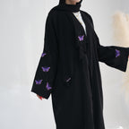 Embroidered Butterfly Print Kaftan with Hijab