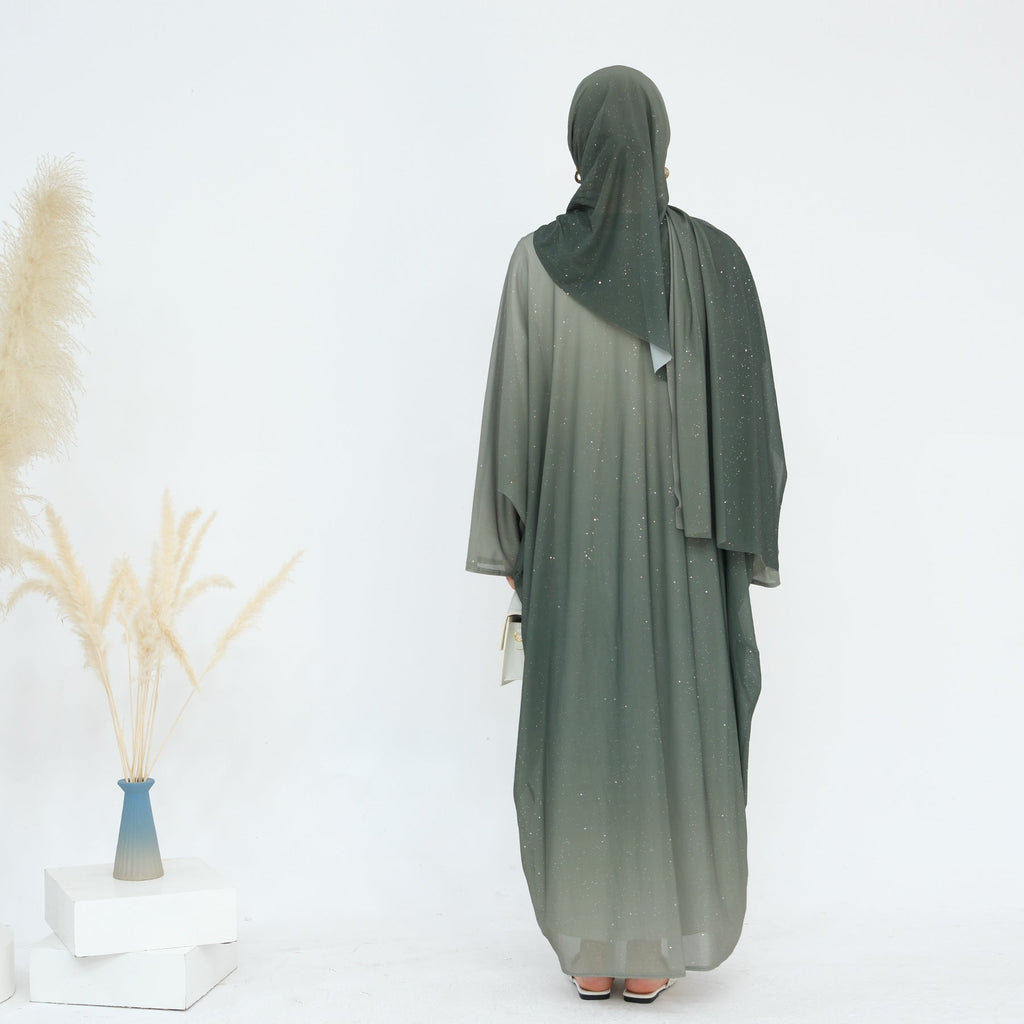 Gradient Sequin Butterfly Open Abaya