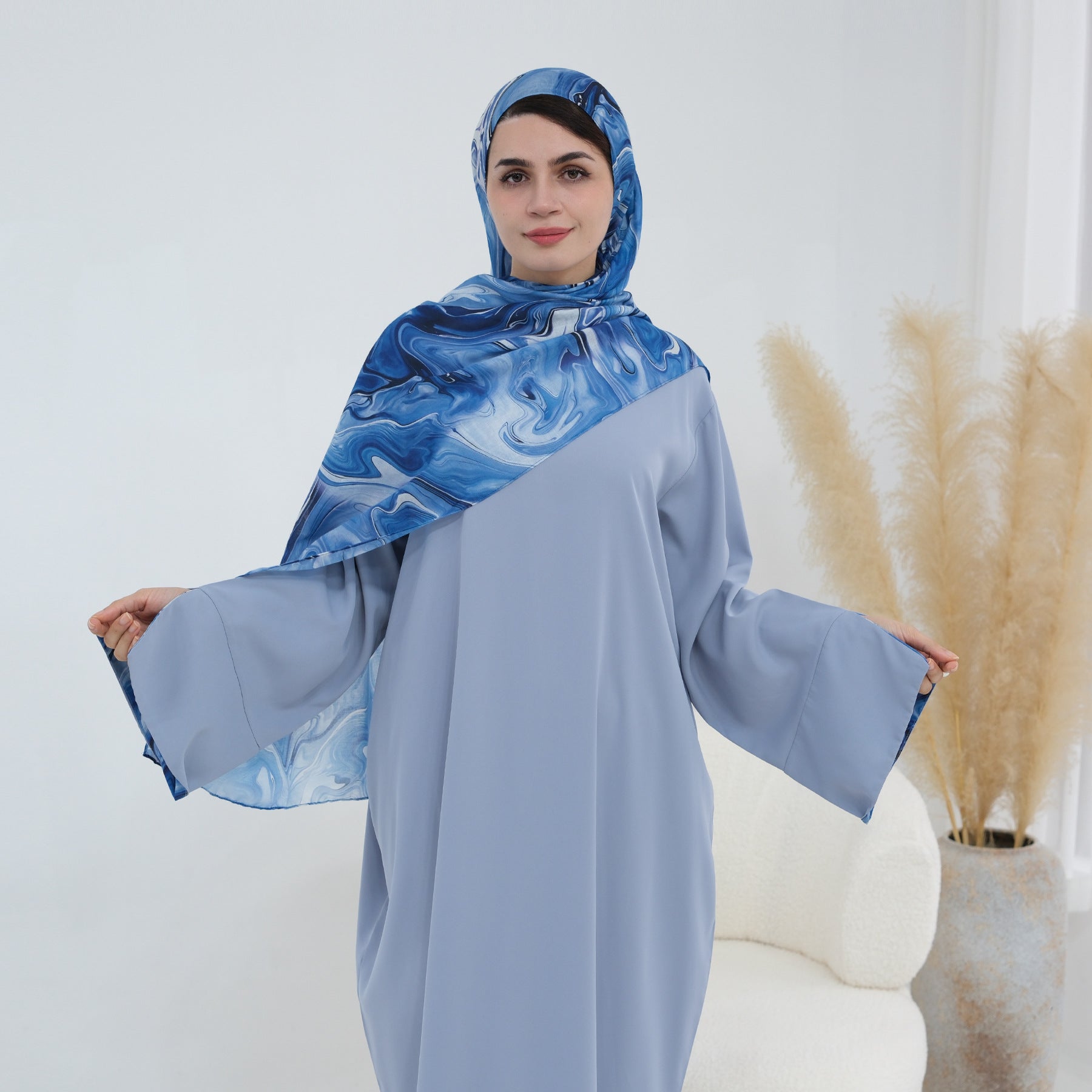 Printed Cuffs Abaya Dress with Hijab