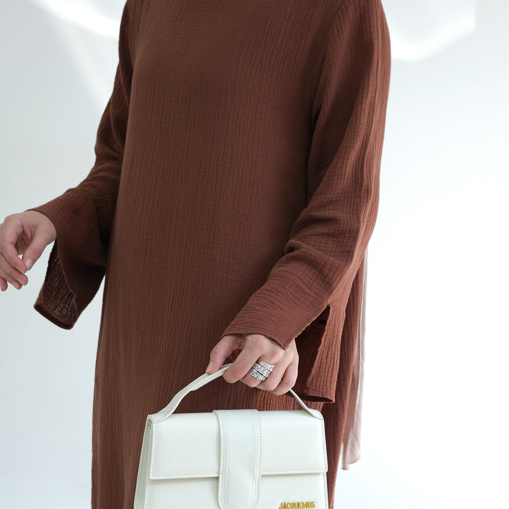 Double Layer Cotton Simple Slit Cuff Dress