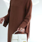 Double Layer Cotton Simple Slit Cuff Dress