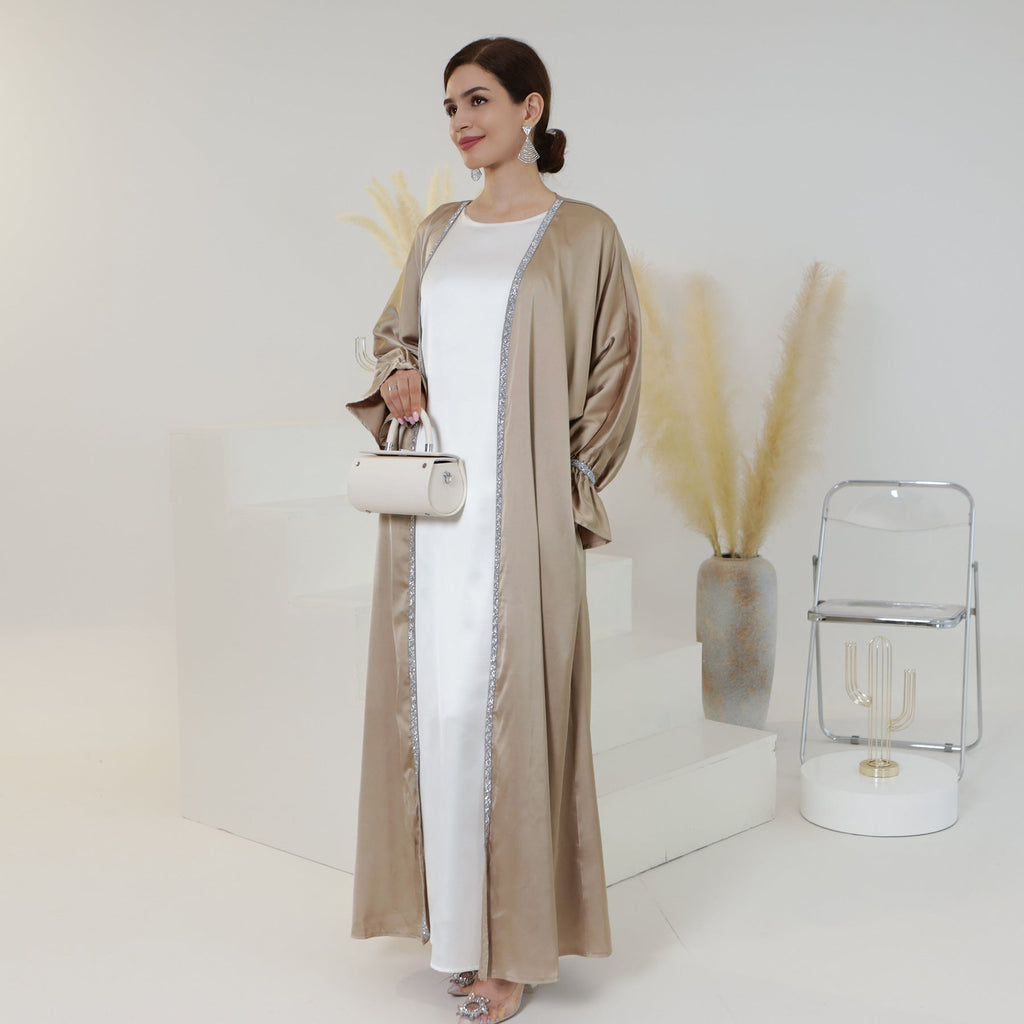 Satin Open Abaya With Belt
