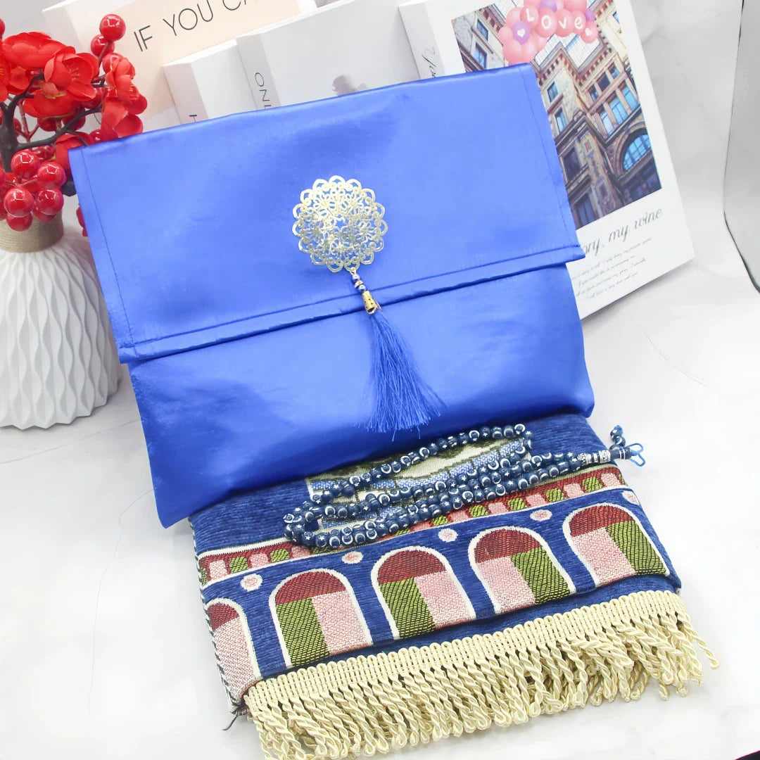 Ramadan Portable Prayer Rug with Fabric Bag - D Blue