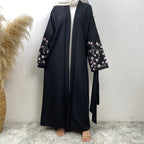 Peach Blossom Cotton Hemp Embroidery Abaya