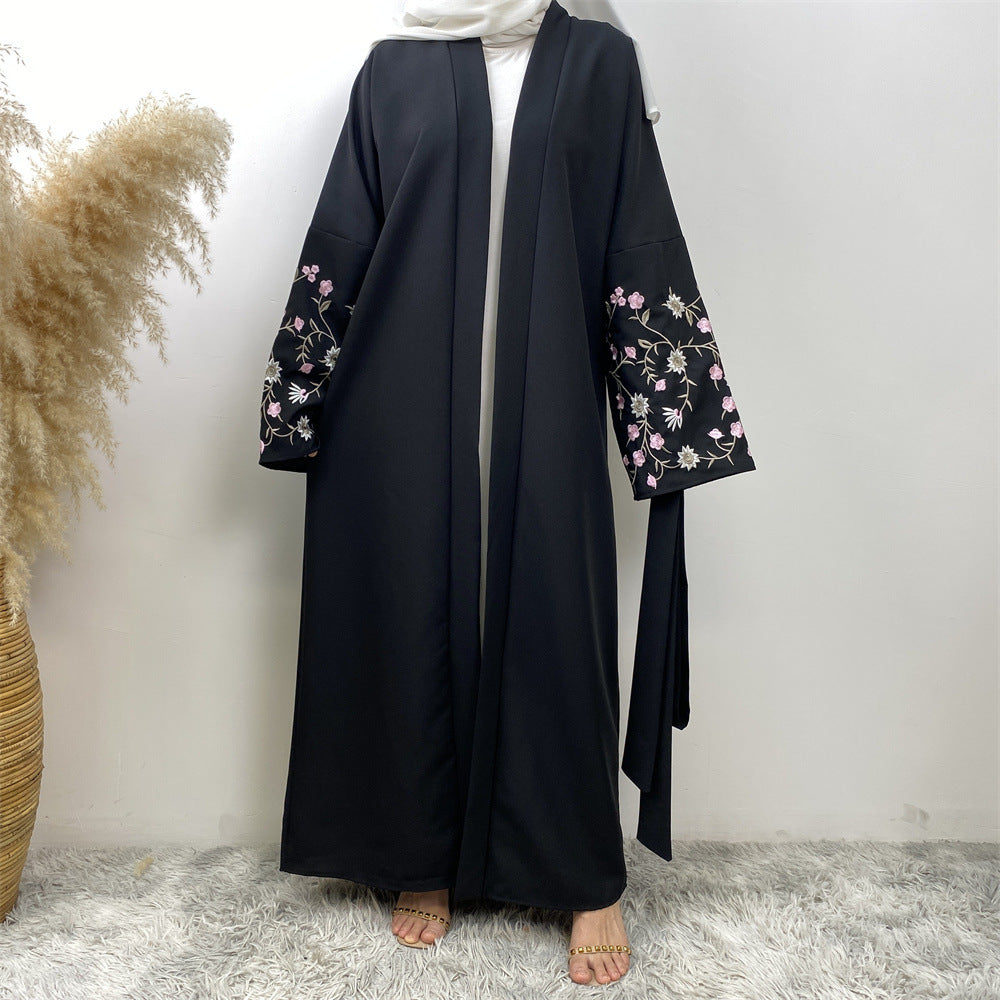 Peach Blossom Cotton Hemp Embroidery Abaya