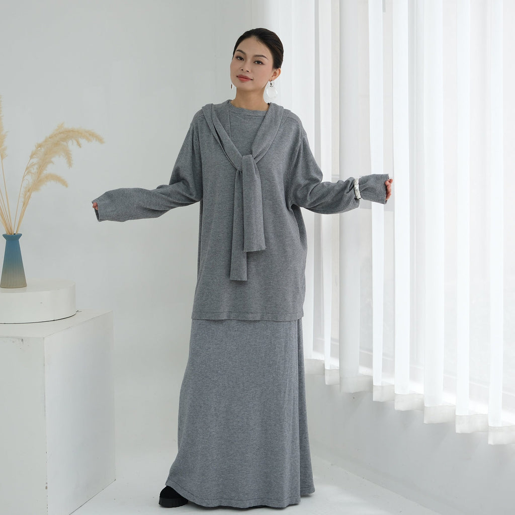 2 Pcs Set Knit Skirt Suit With Hooded