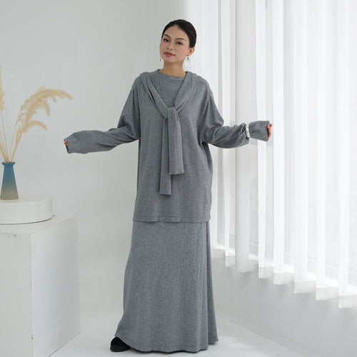 2 Pcs Set Knit Skirt Suit With Hooded