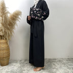 Peach Blossom Cotton Hemp Embroidery Abaya