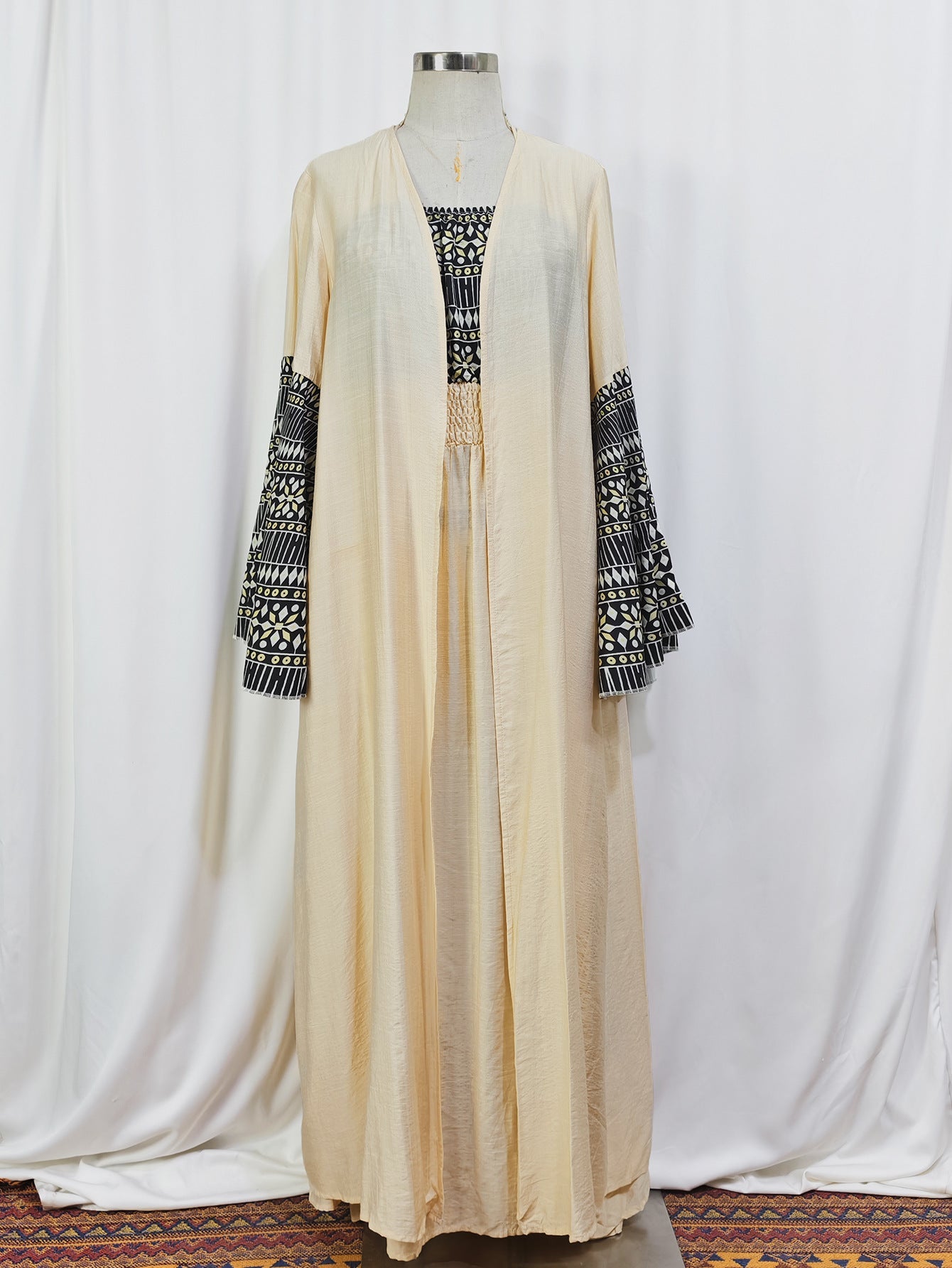 Printed Cardigan Halter Top 2PCS Abaya