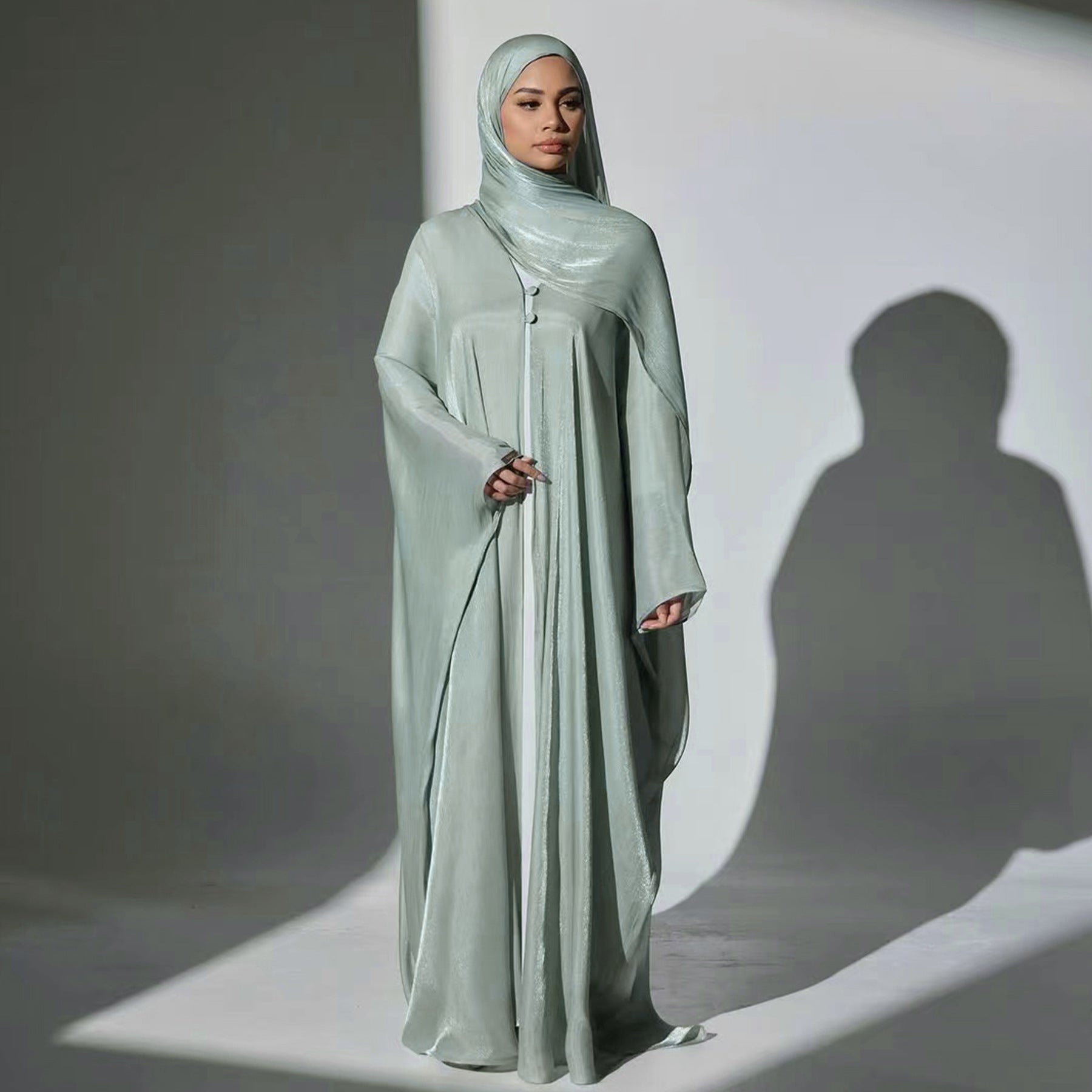 Solid Color Island Crepe Abaya with Hijab